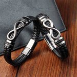 Buddha Stones Endless Knot Design Titanium Steel Strengthen Braided Leather Buckle Bracelet