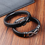 Buddha Stones Endless Knot Design Titanium Steel Strengthen Braided Leather Buckle Bracelet