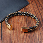 Buddha Stones Simple Design Titanium Steel Calm Braided Leather Buckle Bracelet