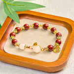 Buddha Stones Cinnabar Cute Rabbit Bunny Fu Character Charm Blessing Bracelet