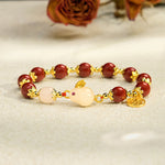 Buddha Stones Cinnabar Cute Rabbit Bunny Fu Character Charm Blessing Bracelet