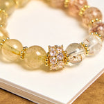 Buddha Stones Golden Rutilated Quartz Auspiciousness Key Chain Hanging Decoration