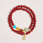 Buddha Stones Cinnabar PiXiu Fu Character Blessing Double Wrap Bracelet