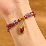 Buddha Stones Natural 3mm Garnet Beads PiXiu Flower Purification Multilayer Bracelet