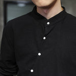 Buddha Stones Plain Lace-Up Simple Button Design Men's Long Sleeve Cotton Linen Shirt Clothing