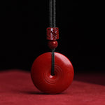 Buddha Stones Natural Cinnabar Lotus Peace Buckle Blessing Necklace String Pendant