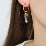 Buddha Stones Tibetan Marnyi Stone Design Natural Red Agate Pearl Confidence Titanium Steel Earrings