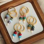 Buddha Stones Tibetan Marnyi Stone Design Natural Red Agate Pearl Confidence Titanium Steel Earrings