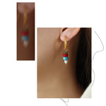 Buddha Stones Tibetan Marnyi Stone Design Natural Red Agate Pearl Confidence Titanium Steel Earrings