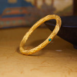 Buddha Stones 999 Sterling Silver Golden Flower Hollow Design Blessing Bracelet Bangle