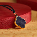 Buddha Stones 925 Sterling Silver Plum Blossom Cat Four Leaf Clover Blessing Necklace Pendant