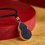 Buddha Stones 925 Sterling Silver Peach Blossom Cat Gourd Pattern Protection Necklace Pendant