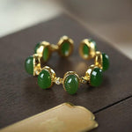 Buddha Stones 925 Sterling Silver Hetian Cyan Jade Beads Healing Adjustable Ring