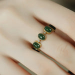 Buddha Stones 925 Sterling Silver Hetian Cyan Jade Beads Healing Adjustable Ring