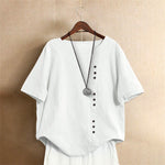 Buddha Stones Casual Summer Pure Color Jacquard Button Crew Neck Women's Short Sleeve T-Shirt