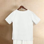 Buddha Stones Casual Summer Pure Color Jacquard Button Crew Neck Women's Short Sleeve T-Shirt