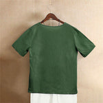 Buddha Stones Casual Summer Pure Color Jacquard Button Crew Neck Women's Short Sleeve T-Shirt