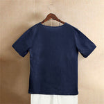 Buddha Stones Casual Summer Pure Color Jacquard Button Crew Neck Women's Short Sleeve T-Shirt