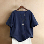 Buddha Stones Casual Summer Pure Color Jacquard Button Crew Neck Women's Short Sleeve T-Shirt
