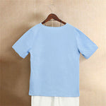 Buddha Stones Casual Summer Pure Color Jacquard Button Crew Neck Women's Short Sleeve T-Shirt