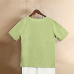 Buddha Stones Casual Summer Pure Color Jacquard Button Crew Neck Women's Short Sleeve T-Shirt