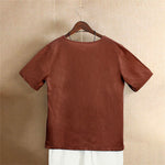 Buddha Stones Casual Summer Pure Color Jacquard Button Crew Neck Women's Short Sleeve T-Shirt