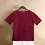 Buddha Stones Casual Summer Pure Color Jacquard Button Crew Neck Women's Short Sleeve T-Shirt