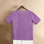 Buddha Stones Casual Summer Pure Color Jacquard Button Crew Neck Women's Short Sleeve T-Shirt