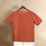 Buddha Stones Casual Summer Pure Color Jacquard Button Crew Neck Women's Short Sleeve T-Shirt