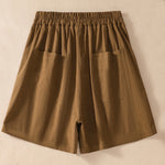 Buddha Stones Summer Casual Elastic Waist Plain Women's Polyester Shorts With Pockets