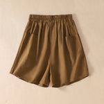 Buddha Stones Summer Casual Elastic Waist Plain Women's Polyester Shorts With Pockets