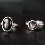 Buddha Stones Natural 925 Sterling Silver Silver Sheen Obsidian Adjustable Protection Ring