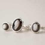 Buddha Stones Natural 925 Sterling Silver Silver Sheen Obsidian Adjustable Protection Ring