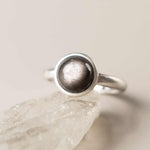 Buddha Stones Natural 925 Sterling Silver Silver Sheen Obsidian Adjustable Protection Ring