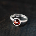 Buddha Stones Natural 925 Sterling Silver Garnet Adjustable Protection Ring