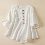Buddha Stones Casual Flower Colorful Frog Button Half Sleeve Women's Shirt