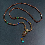 Buddha Stones Tibetan Handmade Coconut Shell Schima Wood Great Bright Mantra Copper Bead Balance Necklace Pendant
