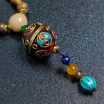 Buddha Stones Tibetan Handmade Coconut Shell Schima Wood Great Bright Mantra Copper Bead Balance Necklace Pendant