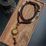 Buddha Stones Tibetan Handmade Wood Beads Om Mani Padme Hum Samantabhadra Bodhisattva Purity Necklace Pendant