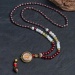 Buddha Stones Tibetan Handmade Wood Beads Om Mani Padme Hum Samantabhadra Bodhisattva Purity Necklace Pendant