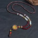 Buddha Stones Tibetan Handmade Wood Beads Om Mani Padme Hum Samantabhadra Bodhisattva Purity Necklace Pendant