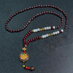 Buddha Stones Tibetan Handmade Wood Beads Om Mani Padme Hum Samantabhadra Bodhisattva Purity Necklace Pendant