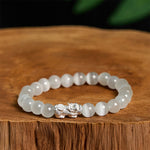 Buddha Stones Natural Cat's Eye Beads 990 Sterling Silver Pixiu Positive Bracelet