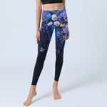 Buddha Stones Purple Flower Butterfly Pattern Print Gym Leggings Women's Yoga Pants