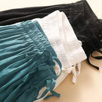 Buddha Stones Plain Lace Up Elastic Waist Women's Skirt With Pockets