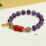 Buddha Stones Natural Amethyst Cinnabar Pi Xiu Fu Character Balance Bracelet