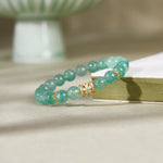 Buddha Stones 925 Sterling Silver Green Strawberry Quartz Flower Calm Bracelet