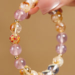 Buddha Stones 999 Sterling Silver Citrine Strawberry Quartz White Crystal Protection Bracelet