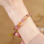 Buddha Stones 999 Sterling Silver Citrine Strawberry Quartz White Crystal Protection Bracelet