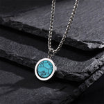 Buddha Stones Natural Stone Turquoise Tiger Eye  Lazurite Malachite Titanium Steel Purification Necklace Pendant